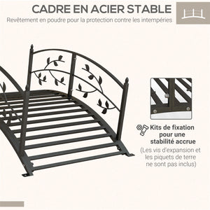 Pont de jardin - pont de bassin - décoration du jardin dim. 119L x 67l x 47H cm avec balustrade motif de vigne acier noir