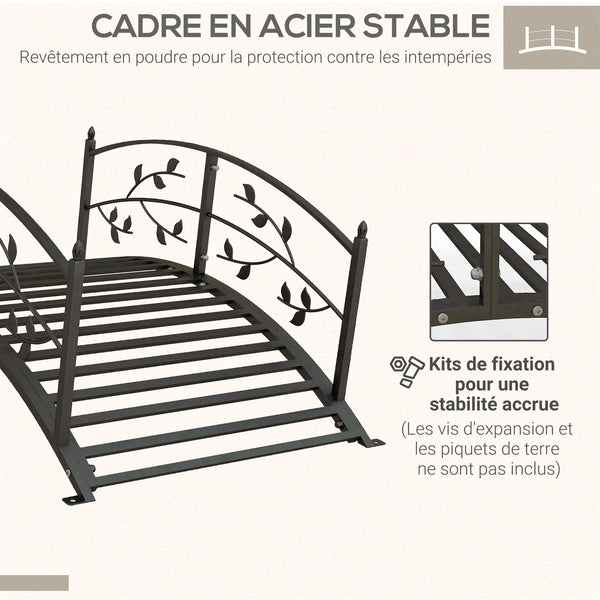 Pont de jardin - pont de bassin - décoration du jardin dim. 119L x 67l x 47H cm avec balustrade motif de vigne acier noir