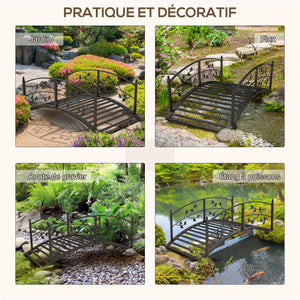 Pont de jardin - pont de bassin - décoration du jardin dim. 119L x 67l x 47H cm avec balustrade motif de vigne acier noir