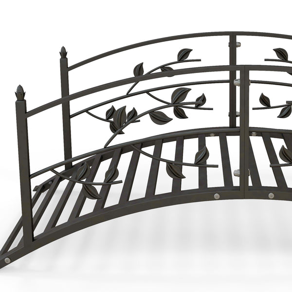 Pont de jardin - pont de bassin - décoration du jardin dim. 119L x 67l x 47H cm avec balustrade motif de vigne acier noir