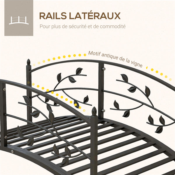 Pont de jardin - pont de bassin - décoration du jardin dim. 119L x 67l x 47H cm avec balustrade motif de vigne acier noir