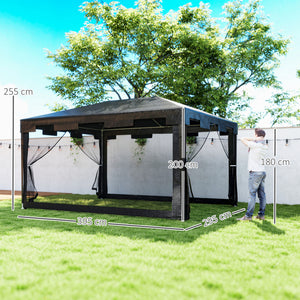 Tonnelle de jardin 3 x 4 m, barnum tente de réception avec parois latérales en maille et 2 portes, pour fêtes et mariages, gris foncé