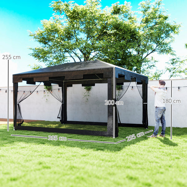 Tonnelle de jardin 3 x 4 m, barnum tente de réception avec parois latérales en maille et 2 portes, pour fêtes et mariages, gris foncé