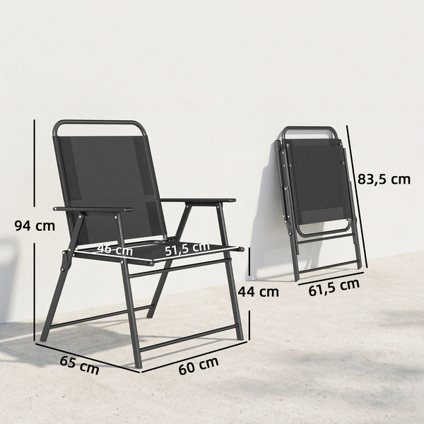 Lot de 4 chaises de jardin pliantes avec accoudoirs, chaises d'extérieur avec assise large en textilène respirant, dossier haut, cadre en acier robuste, pour patio, balcon, terrasse, noir