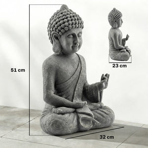 Statue de Jardin, Sculpture de Bouddha Assis en Oxyde de Magnésium, Décoration Spirituelle pour Intérieur et Extérieur, Jardin, Patio, Cour, Gris Foncé