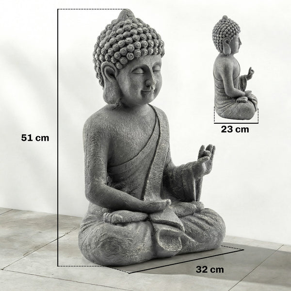 Statue de Jardin, Sculpture de Bouddha Assis en Oxyde de Magnésium, Décoration Spirituelle pour Intérieur et Extérieur, Jardin, Patio, Cour, Gris Foncé