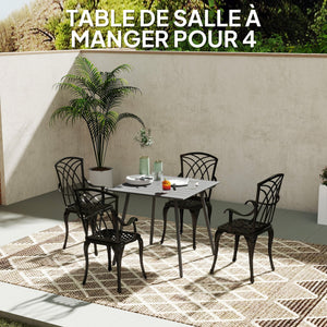 Table à manger de jardin pour 4 personnes, table de jardin avec plateau à lattes rectangulaire en acier anti-rouille, pour patio, terrasse, balcon, 80 x 80 x 74 cm, gris