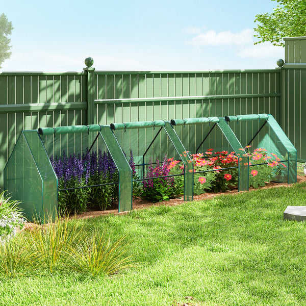 Mini Serre de Jardin mini serre tunnel 360L x 90l x 90H cm toit pointu Acier PE Haute densité 140 g/m² Anti-UV fenêtres avec Zip enroulables Vert