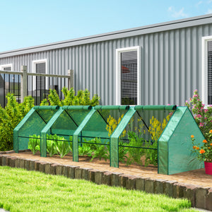 Mini Serre de Jardin mini serre tunnel 360L x 90l x 90H cm toit pointu Acier PE Haute densité 140 g/m² Anti-UV fenêtres avec Zip enroulables Vert