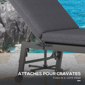 Lot de 2 Matelas pour Chaise Longue transat Bain de Soleil avec Sangles d'attache pour Jardin dim. 190,5L x 58,4l x 7H cm Gris