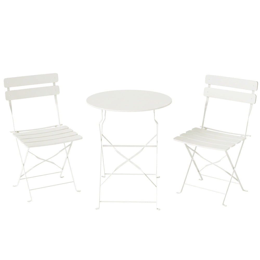 Ensemble bistro jardin 3 pièces pliable Table bistrot avec 2 chaises Assise à lattes Pieds en X doubles Résistant à la rouille Mobilier bistro pour balcon terrasse Jardin Blanc crème