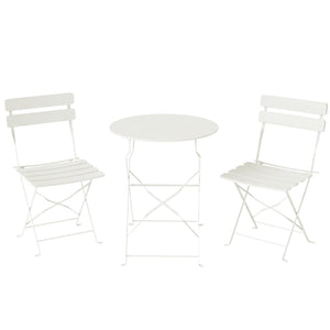 Ensemble bistro jardin 3 pièces pliable Table bistrot avec 2 chaises Assise à lattes Pieds en X doubles Résistant à la rouille Mobilier bistro pour balcon terrasse Jardin Blanc crème