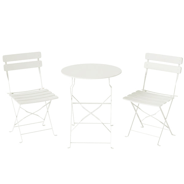 Ensemble bistro jardin 3 pièces pliable Table bistrot avec 2 chaises Assise à lattes Pieds en X doubles Résistant à la rouille Mobilier bistro pour balcon terrasse Jardin Blanc crème