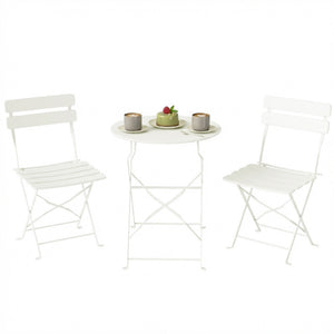 Ensemble bistro jardin 3 pièces pliable Table bistrot avec 2 chaises Assise à lattes Pieds en X doubles Résistant à la rouille Mobilier bistro pour balcon terrasse Jardin Blanc crème