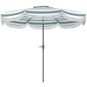 Parasol de jardin extérieur parasol inclinable rond Ø2,7 x 2,4 m parasol droit avec ouverture fermeture manivelle, franges, toile 180 g/m² protection UPF 30+, pour balcon, terrasse, bleu
