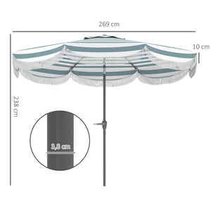 Parasol de jardin extérieur parasol inclinable rond Ø2,7 x 2,4 m parasol droit avec ouverture fermeture manivelle, franges, toile 180 g/m² protection UPF 30+, pour balcon, terrasse, bleu
