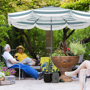Parasol de jardin extérieur parasol inclinable rond Ø2,7 x 2,4 m parasol droit avec ouverture fermeture manivelle, franges, toile 180 g/m² protection UPF 30+, pour balcon, terrasse, bleu