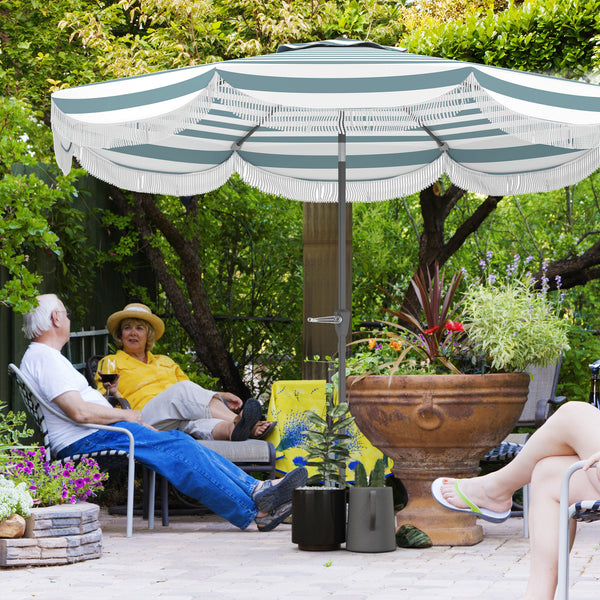 Parasol de jardin extérieur parasol inclinable rond Ø2,7 x 2,4 m parasol droit avec ouverture fermeture manivelle, franges, toile 180 g/m² protection UPF 30+, pour balcon, terrasse, bleu