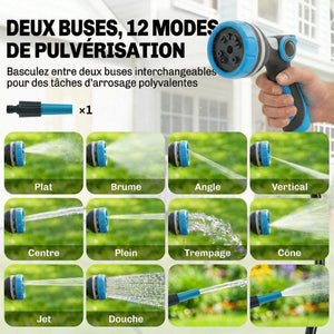 Enrouleur Tuyau Arrosage Mural Automatique 23+2m - Dévidoir Automatique Pistolet d'Arrosage 10+2 Modes - Solution d'Irrigation Rétractable et Flexible pour Jardin, Nettoyage Voiture, Bleu