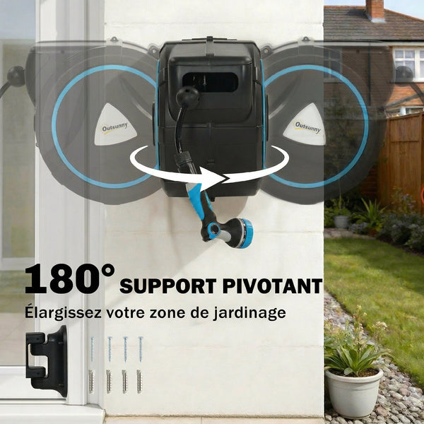 Enrouleur Tuyau Arrosage Mural Automatique 23+2m - Dévidoir Automatique Pistolet d'Arrosage 10+2 Modes - Solution d'Irrigation Rétractable et Flexible pour Jardin, Nettoyage Voiture, Bleu