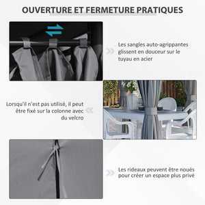 Tonnelle de jardin barnum pavillon style colonial double-toit toiles latérales amovibles 4L x 3l x 2,72H m gris