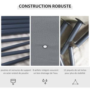 Tonnelle de jardin barnum pavillon style colonial double-toit toiles latérales amovibles 4L x 3l x 2,72H m gris