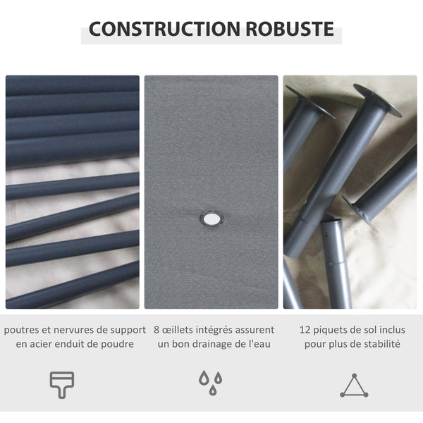 Tonnelle de jardin barnum pavillon style colonial double-toit toiles latérales amovibles 4L x 3l x 2,72H m gris