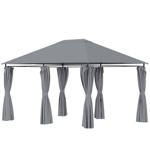 Tonnelle de jardin barnum pavillon style colonial double-toit toiles latérales amovibles 4L x 3l x 2,72H m gris
