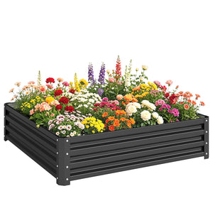 Carré potager de jardin potager surélevé, bac potager en acier galvanisé, jardinière exterieur résistant à la rouille 120x120x30cm, pour légumes, fleurs et herbes jardin, gris