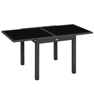 Table extensible de jardin grande taille dim. dépliées 160 x 80 x 75 cm foncé plateau verre trempé noir aluminium gris