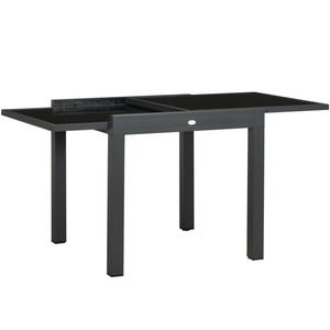 Table extensible de jardin grande taille dim. dépliées 160 x 80 x 75 cm foncé plateau verre trempé noir aluminium gris