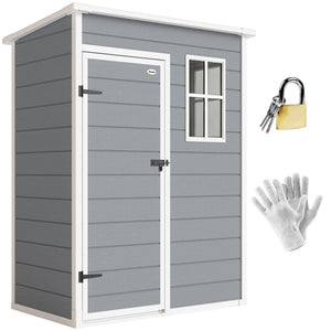 Abri de jardin 1,14 m² cabane de jardin pour outils - porte verrouillable, aération et fenêtre - dim. 151L x 92l x 193H cm  - plastique, gris