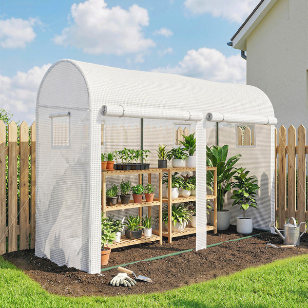 Serre de Jardin, Petite Serre de Balcon en Bâche PE et Châssis Acier, Portes et Fenêtres Roulantes, pour Légumes et Fleurs, Intérieur et Extérieur, 300 x 100 x 200 cm, blanc