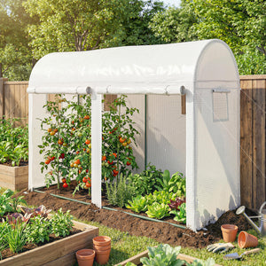 Serre de Jardin, Petite Serre de Balcon en Bâche PE et Châssis Acier, Portes et Fenêtres Roulantes, pour Légumes et Fleurs, Intérieur et Extérieur, 300 x 100 x 200 cm, blanc
