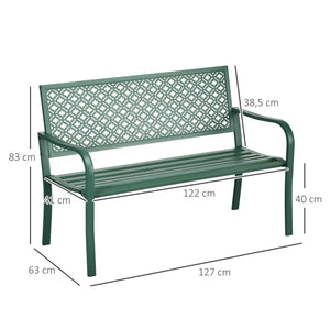 Banc de jardin, banc extérieur jardin en acier, avec dossier à motif floral, accoudoirs, pour 2 personnes, pour jardin, balcon, charge max. 240 kg, vert foncé