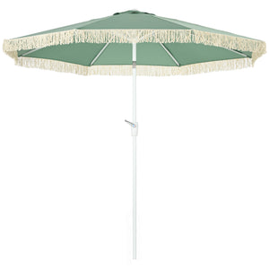 Parasol de jardin parasol extérieur inclinable à franges avec manivelle 8 baleines dim. Ø 2,65 x 2,45 H m vert