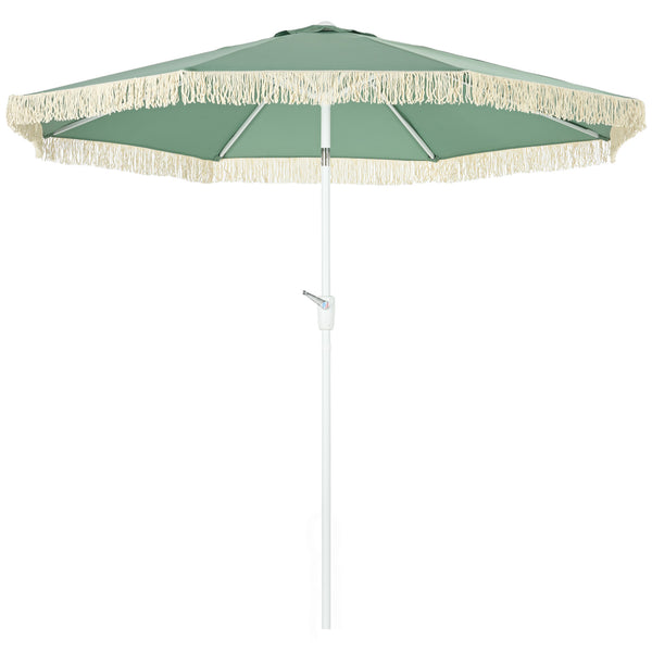 Parasol de jardin parasol extérieur inclinable à franges avec manivelle 8 baleines dim. Ø 2,65 x 2,45 H m vert