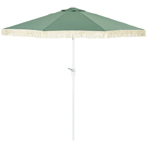 Parasol de jardin parasol extérieur inclinable à franges avec manivelle 8 baleines dim. Ø 2,65 x 2,45 H m vert