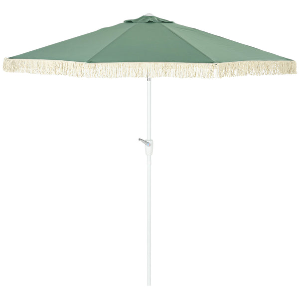Parasol de jardin parasol extérieur inclinable à franges avec manivelle 8 baleines dim. Ø 2,65 x 2,45 H m vert