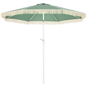Parasol de jardin parasol extérieur inclinable à franges avec manivelle 8 baleines dim. Ø 2,65 x 2,45 H m vert