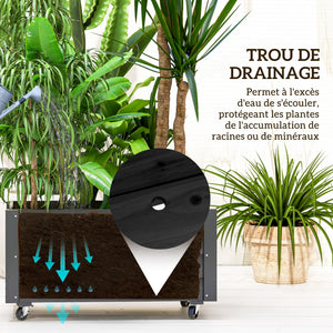 Jardinière sur roulettes - jardinière rectangulaire - inserts d'irrigation, feutre de drainage inclus - noir