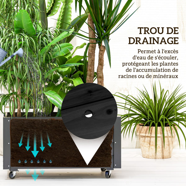 Jardinière sur roulettes - jardinière rectangulaire - inserts d'irrigation, feutre de drainage inclus - noir