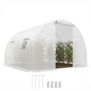 Serre de Jardin Tunnel 9 m² 3L x 3l x 2H m - 4 fenêtres, Porte zippée Enroulable - châssis Tubulaire Acier galvanisé, bâche PE Haute densité Blanc