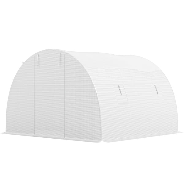 Serre de Jardin Tunnel 9 m² 3L x 3l x 2H m - 4 fenêtres, Porte zippée Enroulable - châssis Tubulaire Acier galvanisé, bâche PE Haute densité Blanc