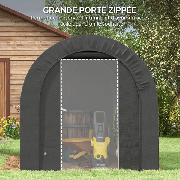 Abri de jardin tente de rangement extérieur abri de vélo garage pour vélo bâche en PE cadre en métal galvanisé dim. 2,4 x 1,8 x 1,9 m gris foncé