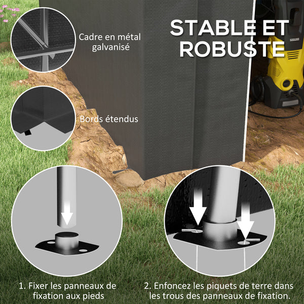 Abri de jardin tente de rangement extérieur abri de vélo garage pour vélo bâche en PE cadre en métal galvanisé dim. 2,4 x 1,8 x 1,9 m gris foncé