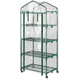 Serre de jardin avec étagères 4 niveaux, serre de balcon, bâche renforcée, châssis en acier, porte zippée, pour légumes plantes fleurs, intérieur et extérieur, 69 x 50 x 165 cm, transparent