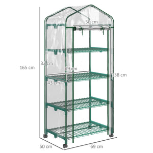 Serre de jardin avec étagères 4 niveaux, serre de balcon, bâche renforcée, châssis en acier, porte zippée, pour légumes plantes fleurs, intérieur et extérieur, 69 x 50 x 165 cm, transparent