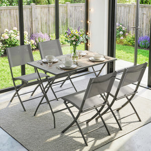 Ensemble de Salle à Manger de Jardin 5 Pièces, Table et Chaises Pliantes, Mobilier d'Extérieur avec Sièges en Textilène, Gris