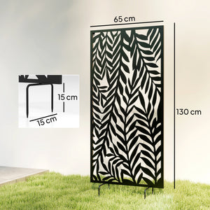 Panneau Brise Vue décoratif Extérieur, Claustra Décoratif Jardin à motif découpé en feuilles, Paravent Extérieur avec Cadre en Métal, 130 x 65 cm, Noir